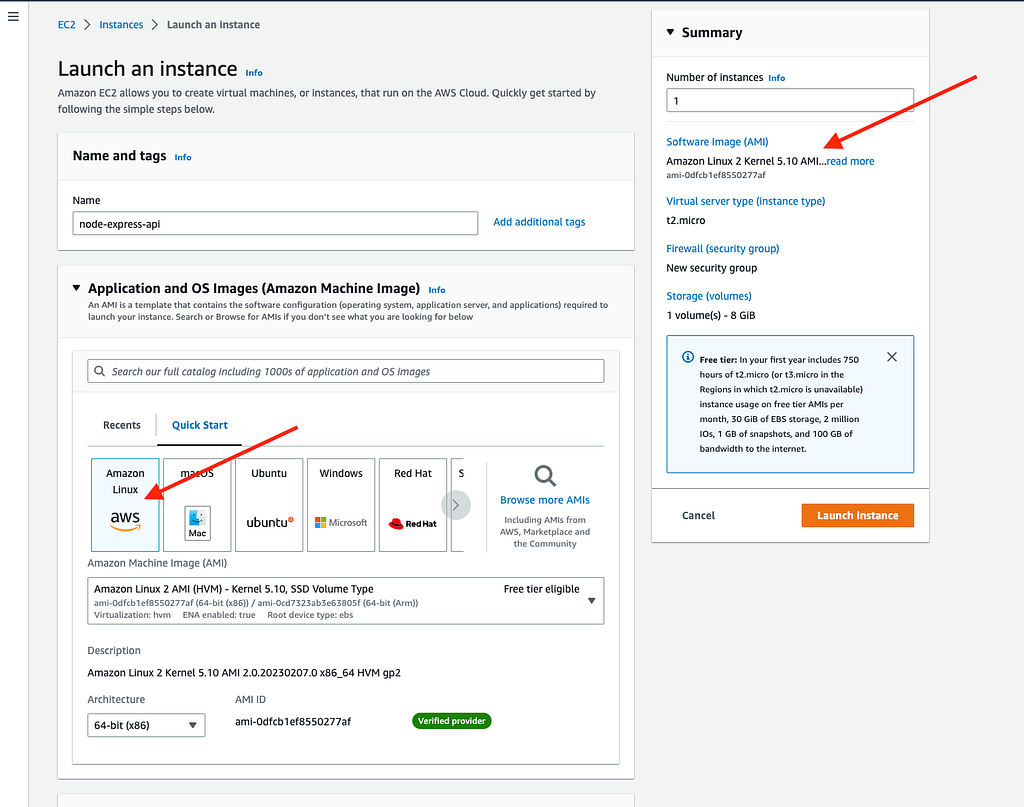 AWS EC2 creation interface