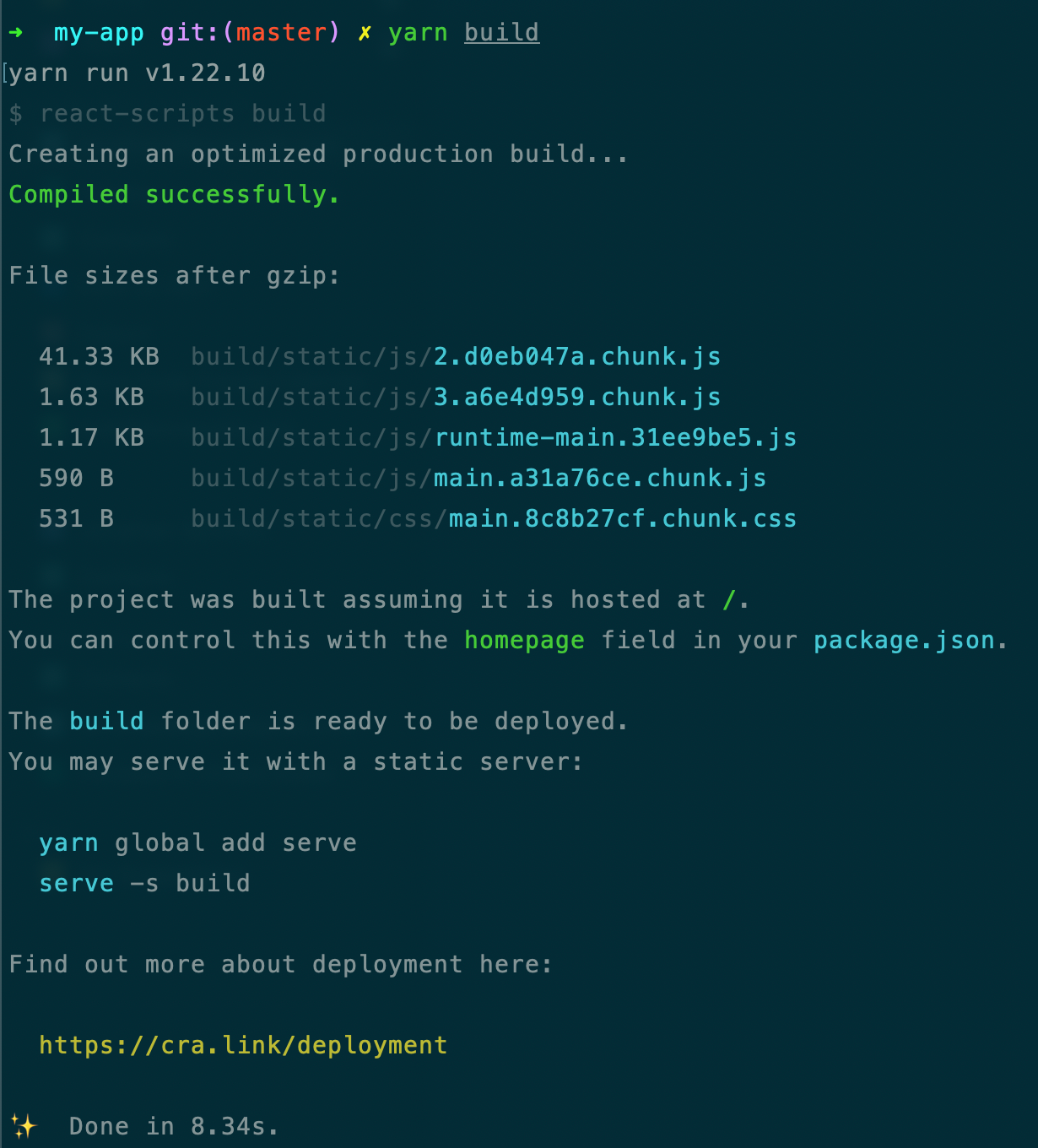 yarn build output