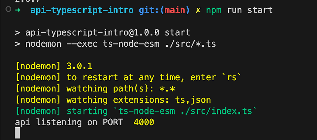 Nodemon listener running